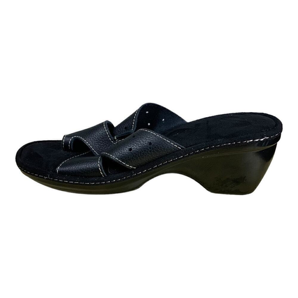 Black Faux Leather Crisscross Block Heel Sandals Size 7 SALE
